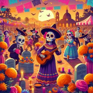 Dia de Muertos tocando Guitarra